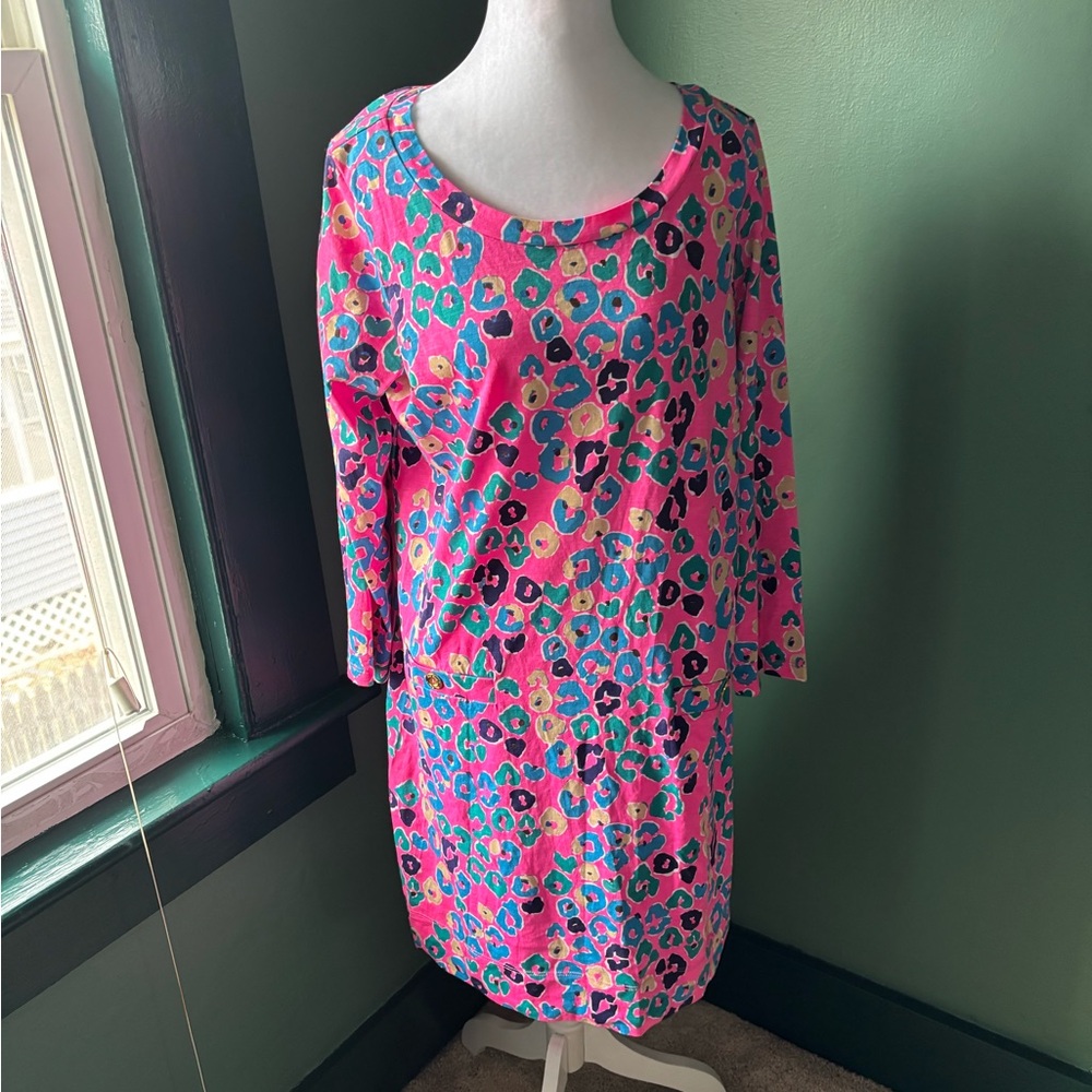 Lilly Pulitzer Pink and Blue Leopard Print Mini Dress - Picture 3 of 5